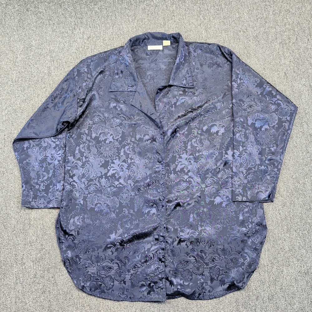 Victoria's Secret Vintage 90s‎ Floral Jacquard Sleep Shirt M/L Navy Iridescent